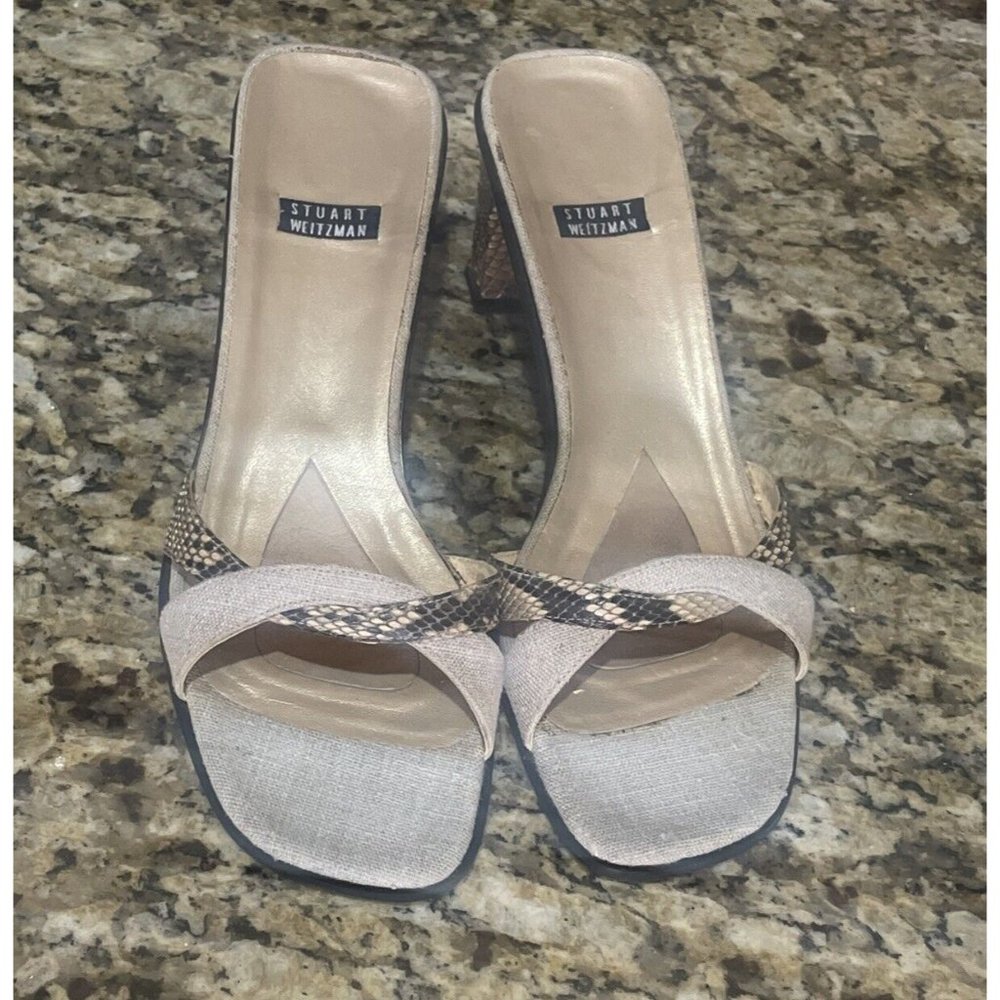 Stuart Weizman Square-Toe Snake-Print Leather Cro… - image 2